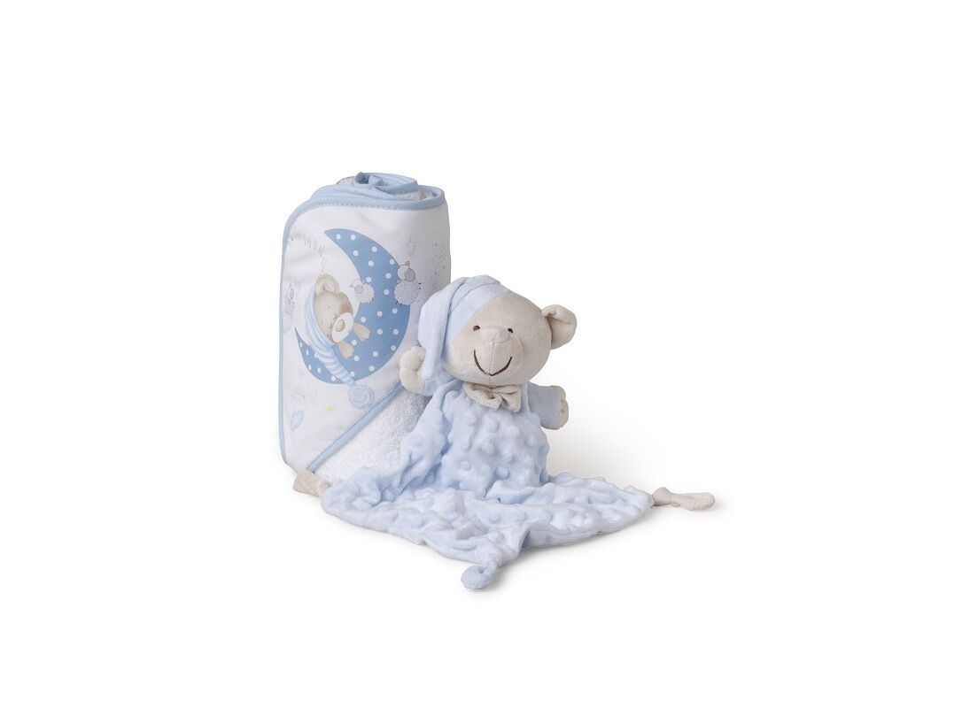 Interbaby Bear Set Μπουρνούζι Κάπα 100Χ100 &, Βελούδινο Πανάκι Παρηγοριάς Blue