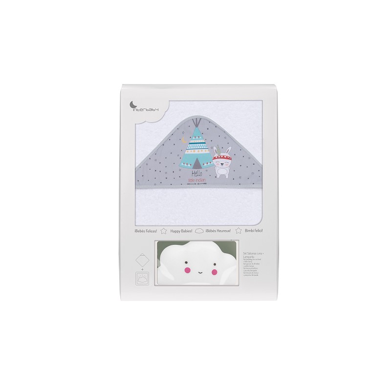 Interbaby Tipi Oso Μπουρνούζι Κάπα Σετ Με Λαμπάκι Νυκτός White/Grey NU1202-18