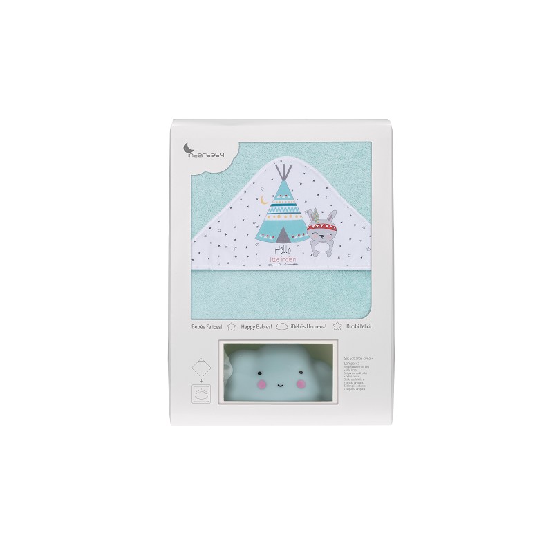 Interbaby Tipi Oso Μπουρνούζι Κάπα Σετ Με Λαμπάκι Νυκτός Green NU1202-GR