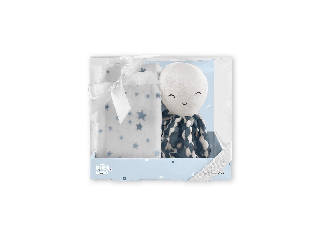 Interbaby Λούτρινο Octopus & Κουβέρτα Αγκαλιάς 80X110 Grey Blue