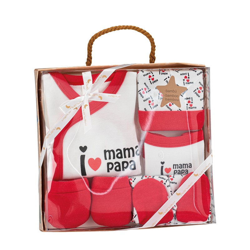 Interbaby I Love Mama-Papa Σετ Δώρου 4 τμχ (0-6 μηνών) Red