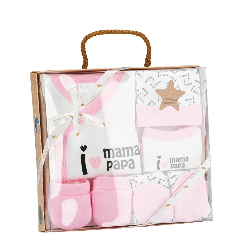 Interbaby I Love Mama-Papa Σετ Δώρου 4 τμχ (0-6 μηνών) Pink