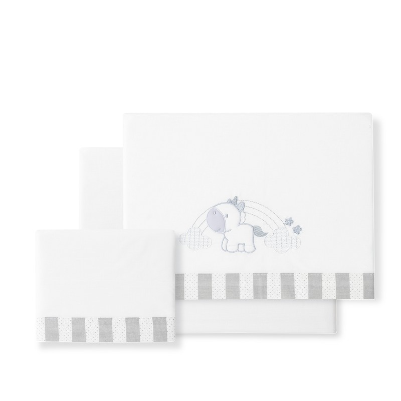 Interbaby Unicornio Nubes Σεντόνια Λlκνου 50×80 Σετ 3 Τεμ White/Grey