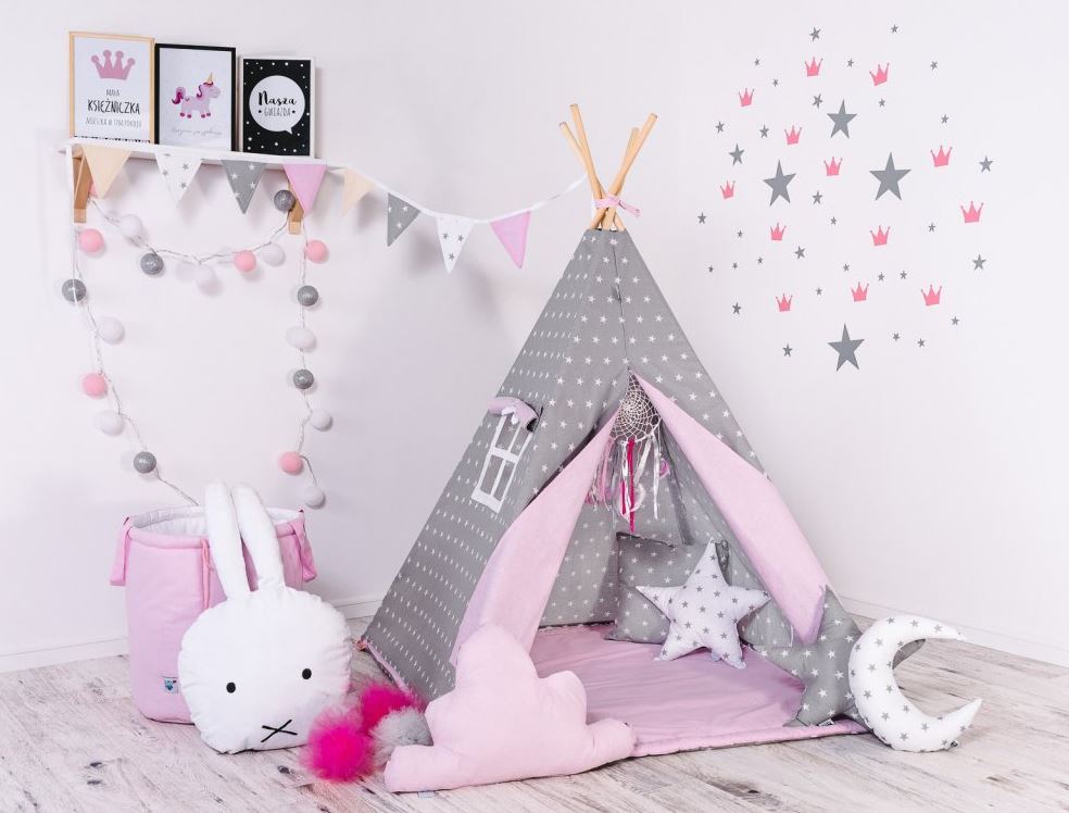 Elis Design Παιδική Σκηνή Σετ με Μαξιλάρια Gray Pink Stars