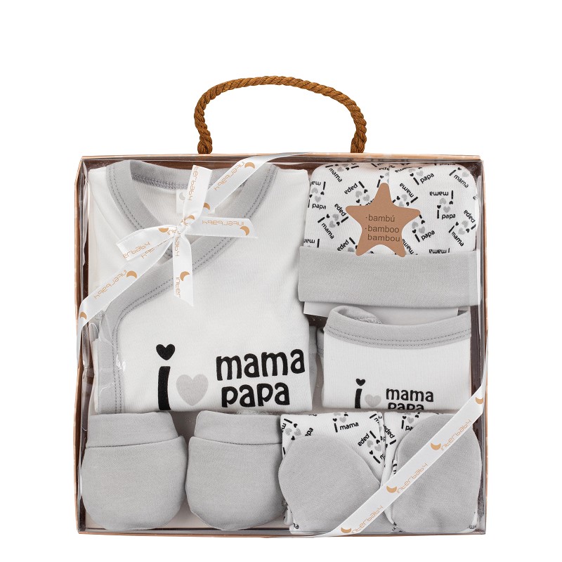 Interbaby I Love Mama-Papa Σετ Δώρου 4 τμχ (0-6 μηνών) Grey