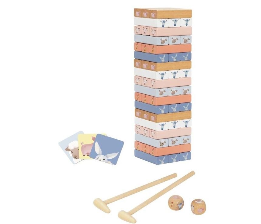 EliNeli Ξύλινος πύργος Jenga με ζώα φάρμας