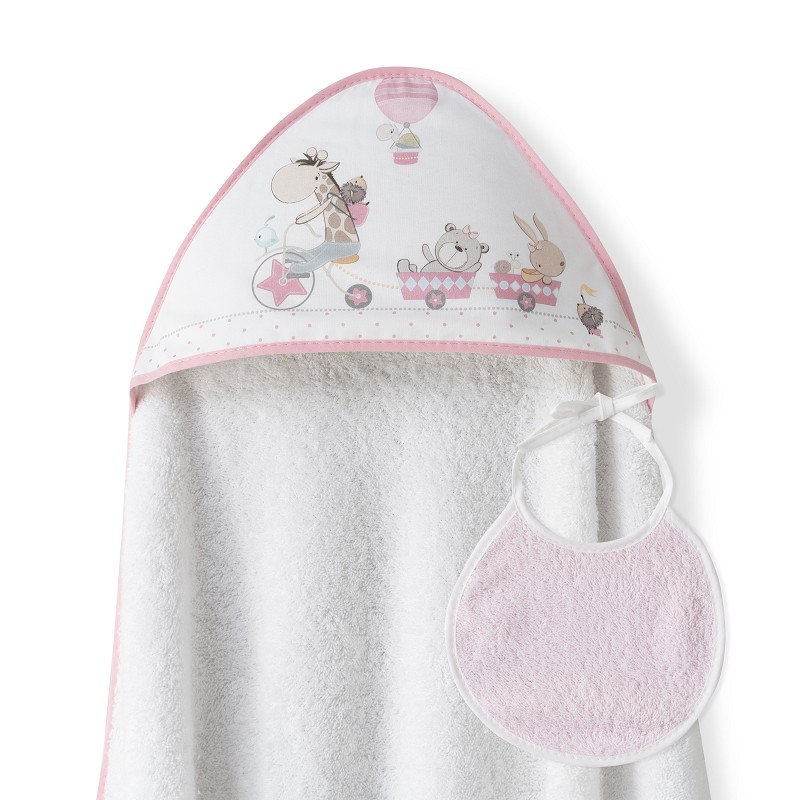 Interbaby Jirafa Bicicleta Μπουρνούζι Κάπα & Σαλιάρα White/Pink